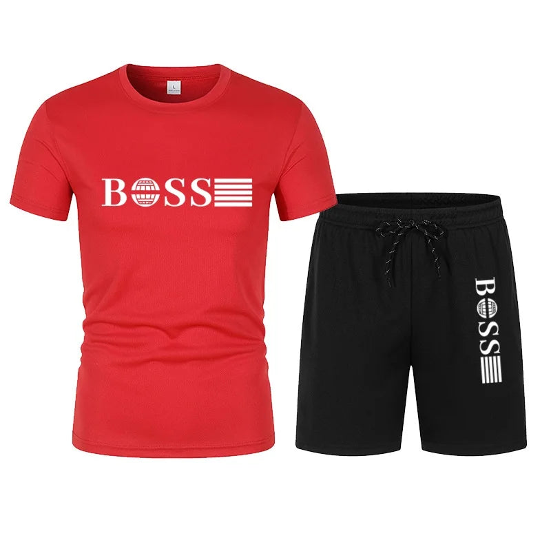 Summer hot selling men's sports suit fashionable printed casual T-shirt+shorts two-piece running set breathable quick drying