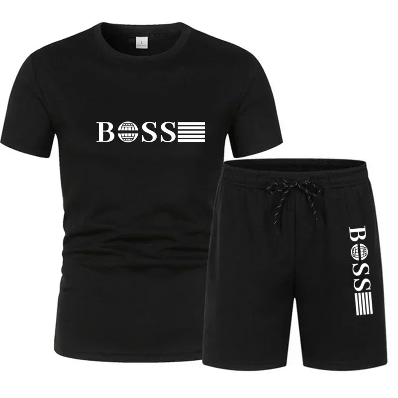 Summer hot selling men's sports suit fashionable printed casual T-shirt+shorts two-piece running set breathable quick drying