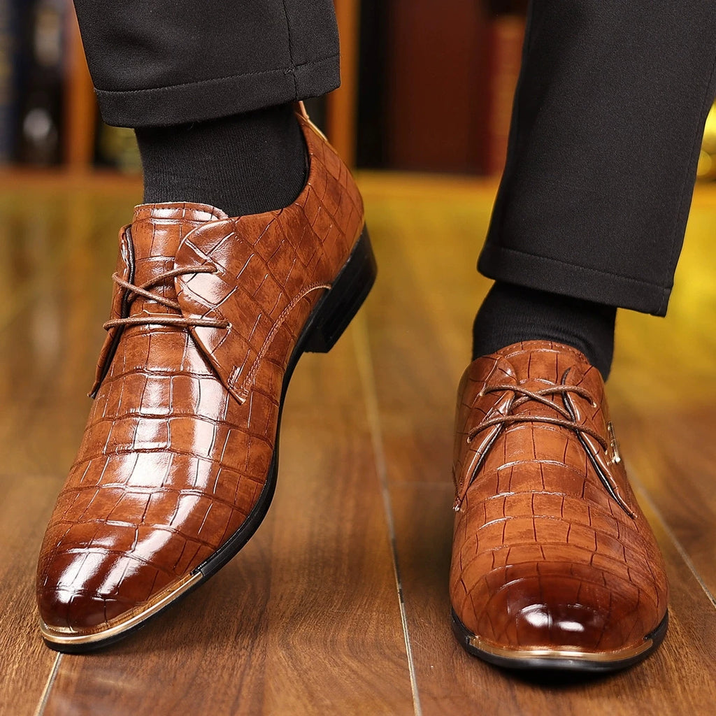 Fashion PU Leather Shoes Men Business Formal Dress Footwear Black Brown Casual Suit Comfortable British Style Groom Men Shoes