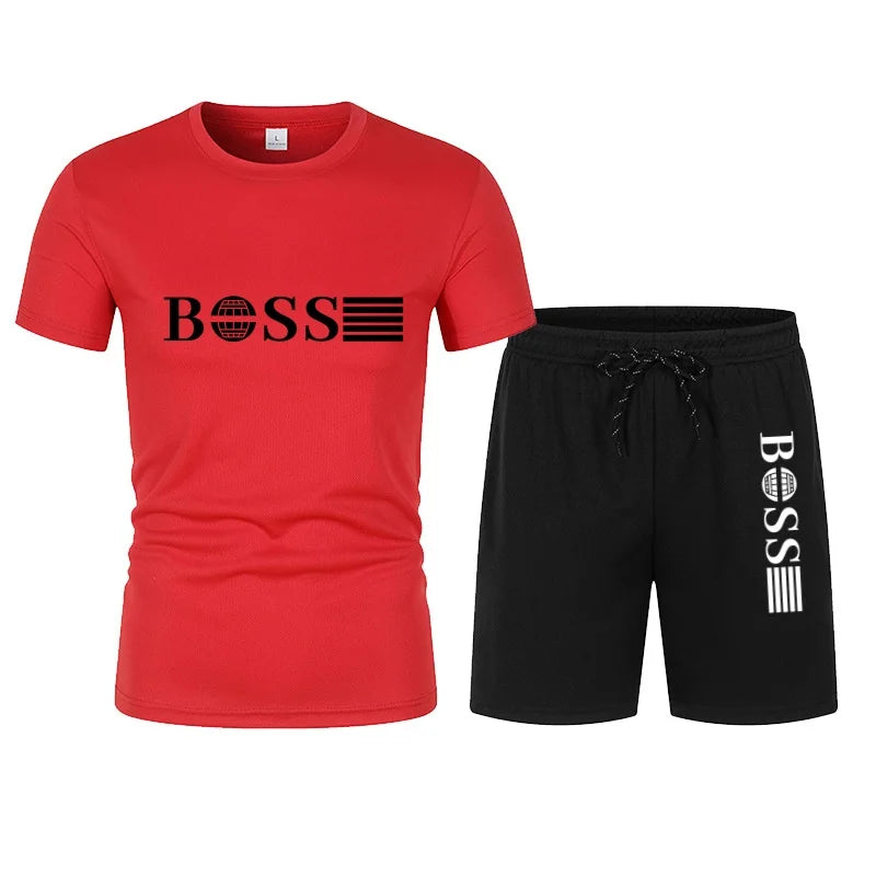 Summer hot selling men's sports suit fashionable printed casual T-shirt+shorts two-piece running set breathable quick drying