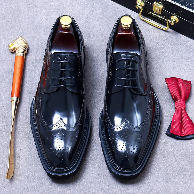 Size 38 To 46 Classic Italian Genuine Leather Men's Dress Shoes Black Lace-up Wingtip Oxfords Business Wedding Brogue Suit Shoes