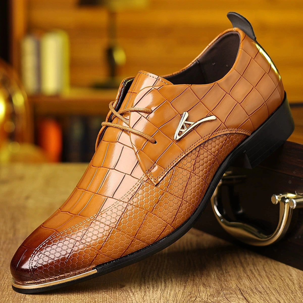 Fashion PU Leather Shoes Men Business Formal Dress Footwear Black Brown Casual Suit Comfortable British Style Groom Men Shoes