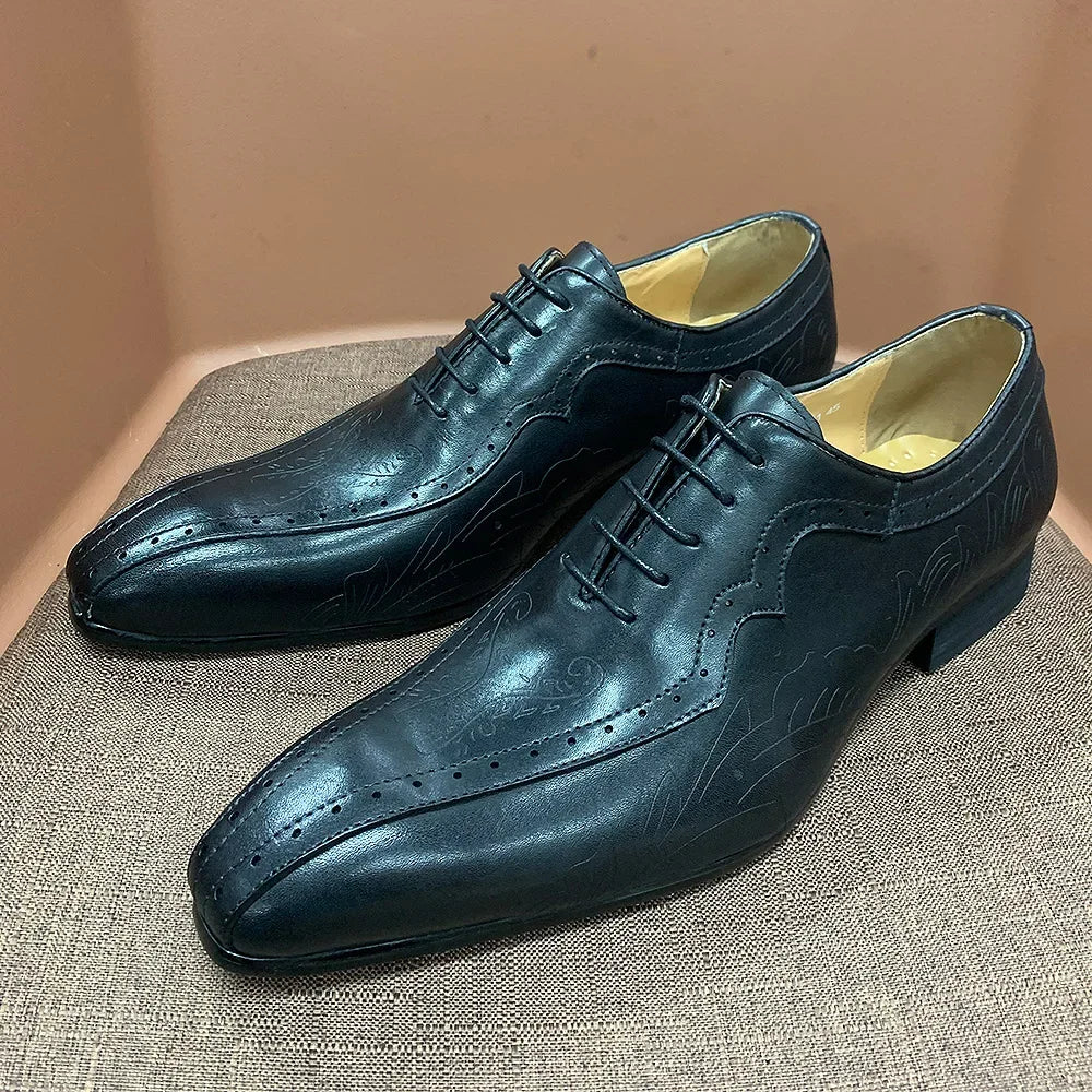 Italian Style Men's Genuine Leather Oxford Dress Shoes Brown/Black High-Quality Lace-Up Formal Wedding Suit Footwear