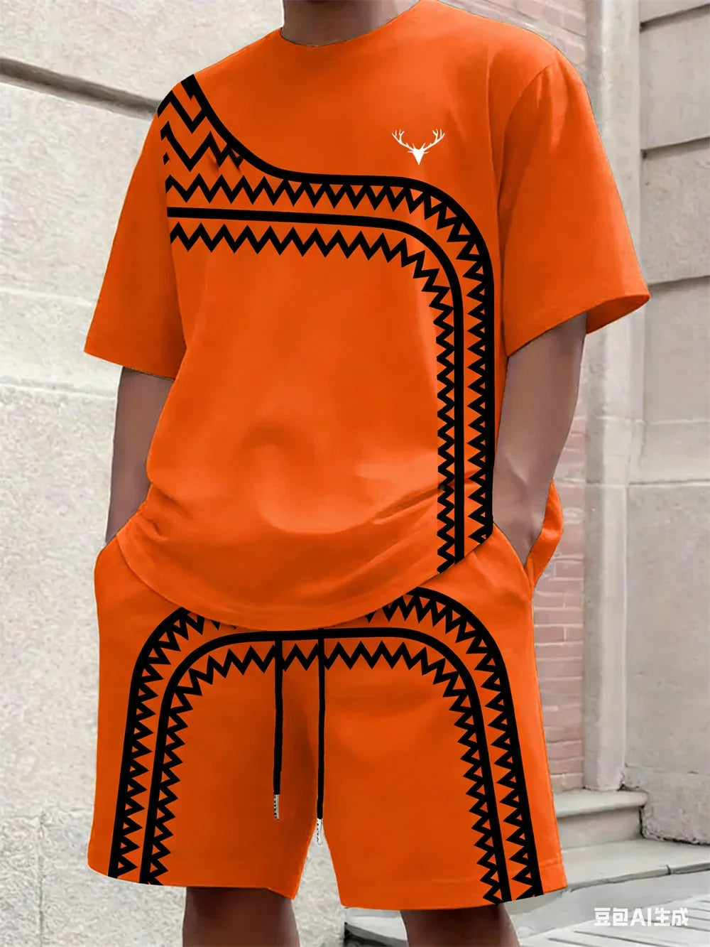 Fashion Summer Men's Stripe Print Comfortable Breathable Round Neck T-shirt Shorts Set Outdoor High Street Clothing T-shirt Sets