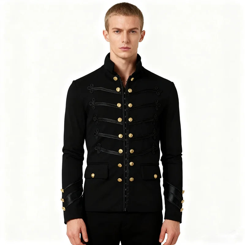 Steampunk Men Gothic Clothing Military Jackets Medieval Vintage Jacket Stand Collar Rock Frock Coat Men's Retro Punk Coat