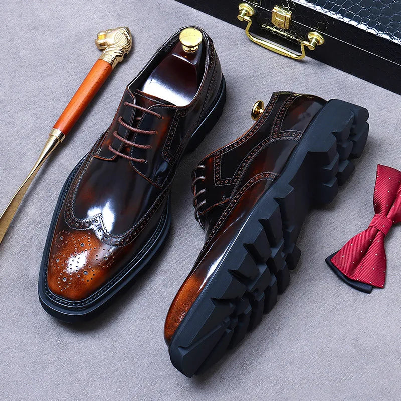 Size 38 To 46 Classic Italian Genuine Leather Men's Dress Shoes Black Lace-up Wingtip Oxfords Business Wedding Brogue Suit Shoes