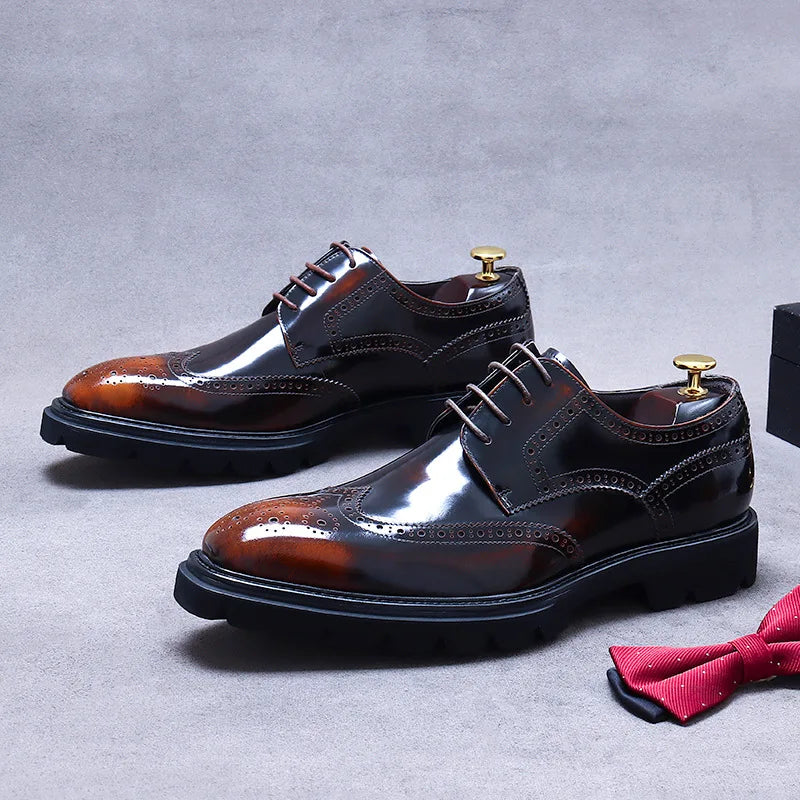 Size 38 To 46 Classic Italian Genuine Leather Men's Dress Shoes Black Lace-up Wingtip Oxfords Business Wedding Brogue Suit Shoes