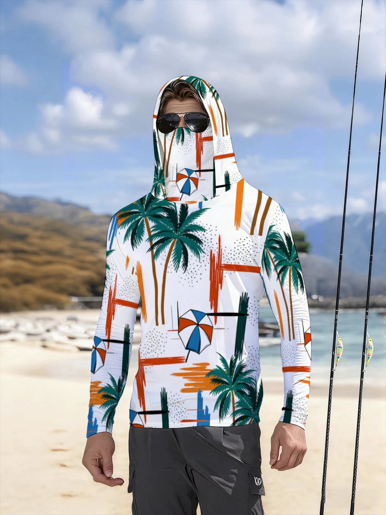 2026 Summer New Style Men's Long-Sleeved Shirt - 3D Trendy Brand Beach Print Fashion Outdoor Comfortable Lightweight Soft