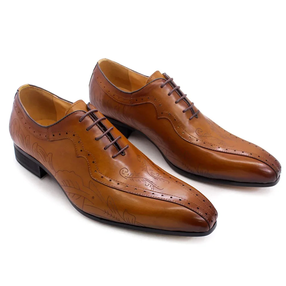 Italian Style Men's Genuine Leather Oxford Dress Shoes Brown/Black High-Quality Lace-Up Formal Wedding Suit Footwear