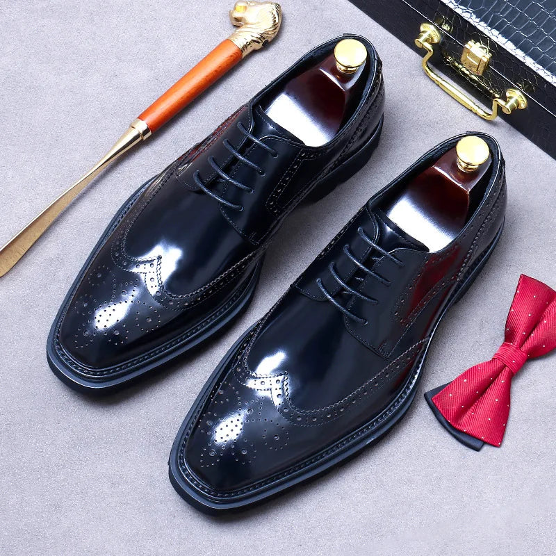 Size 38 To 46 Classic Italian Genuine Leather Men's Dress Shoes Black Lace-up Wingtip Oxfords Business Wedding Brogue Suit Shoes
