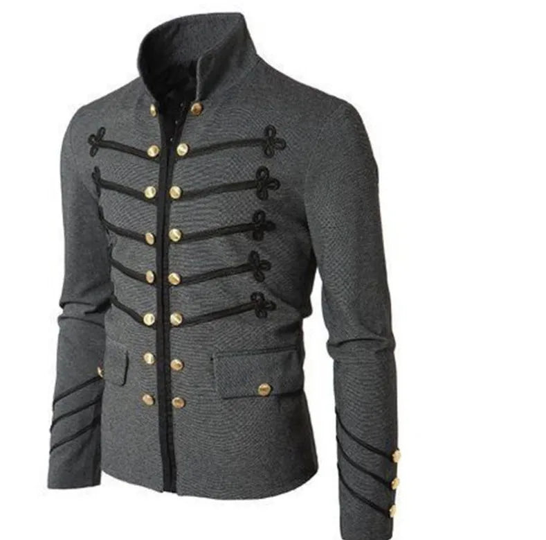 Steampunk Men Gothic Clothing Military Jackets Medieval Vintage Jacket Stand Collar Rock Frock Coat Men's Retro Punk Coat