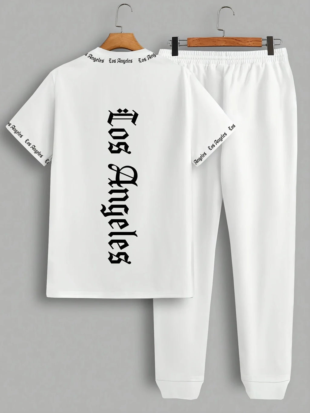 Summer Men's Gothic Letter Printed Polyester Breathable Round Neck T-shirt Pants Set Outdoor Urban Fashion Clothing