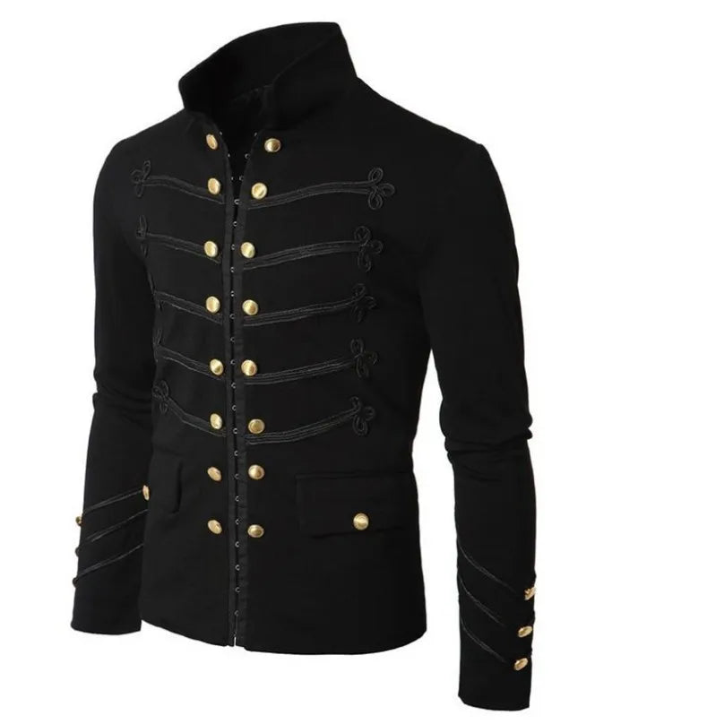 Steampunk Men Gothic Clothing Military Jackets Medieval Vintage Jacket Stand Collar Rock Frock Coat Men's Retro Punk Coat