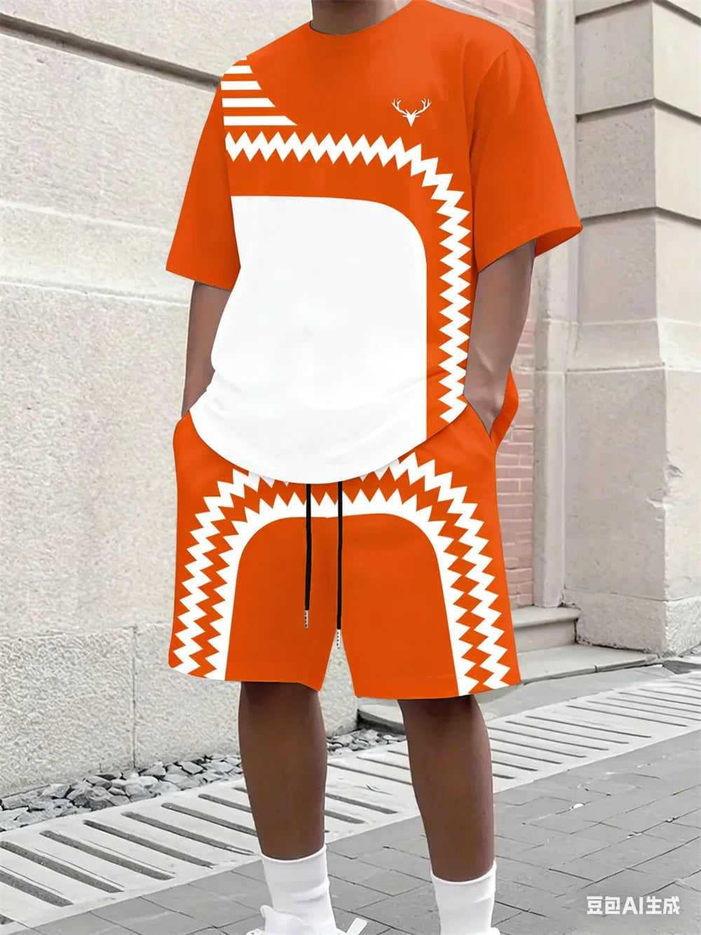 Fashion Summer Men's Stripe Print Comfortable Breathable Round Neck T-shirt Shorts Set Outdoor High Street Clothing T-shirt Sets