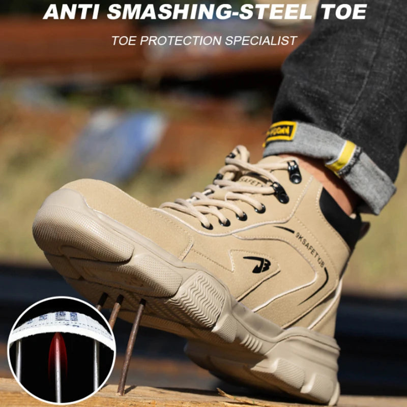 Waterproof Construction Work Safety Shoes Steel Toe Anti-Smash Wear-Resisting Protective Boots All-Season Casual Footwear