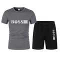 Summer hot selling men's sports suit fashionable printed casual T-shirt+shorts two-piece running set breathable quick drying