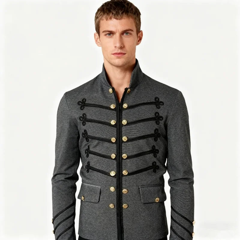 Steampunk Men Gothic Clothing Military Jackets Medieval Vintage Jacket Stand Collar Rock Frock Coat Men's Retro Punk Coat