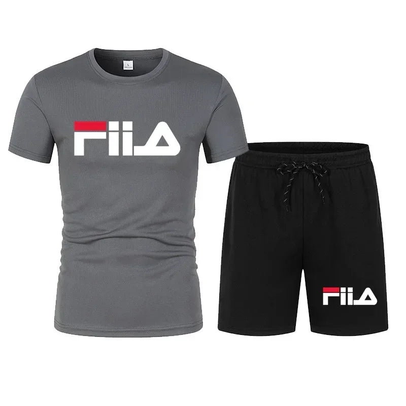 2026 New Fashion FILA Inspired Set Men Women Unisex Short Sleeve T-Shirt & Shorts 2 Piece Outfit Streetwear