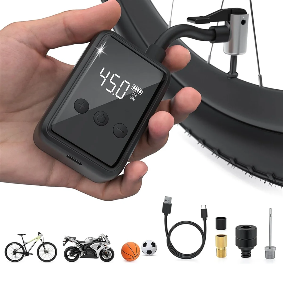 New Bike Electric Pump Portable Wireless Air Compressor, Bicycle Inflator Pump with Gauge for Presta & Schrader Valve