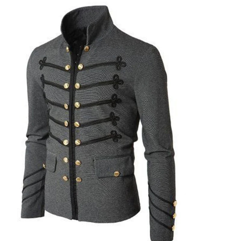 Steampunk Men Gothic Clothing Military Jackets Medieval Vintage Jacket Stand Collar Rock Frock Coat Men's Retro Punk Coat